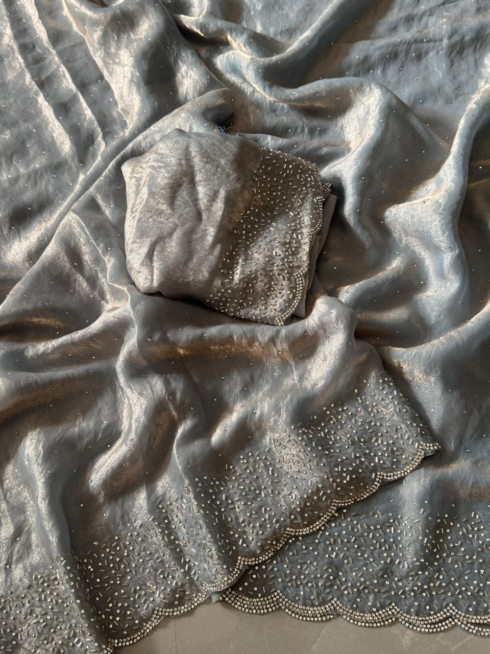 Gray Party Wear Space Silk Saree