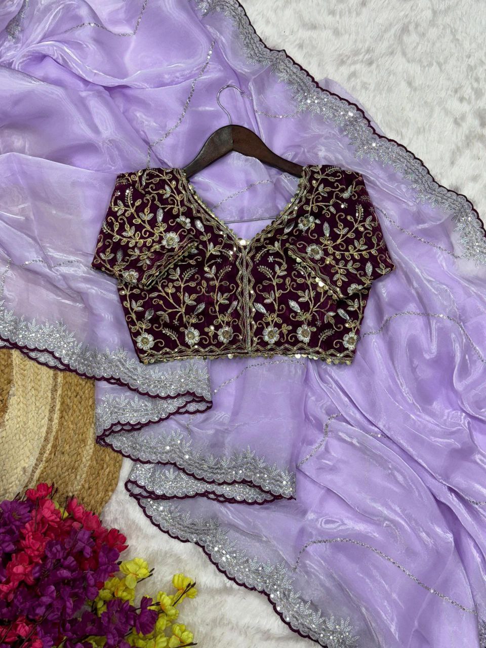 Lavender Party Wear Zimmy Chhoo Silk Saree