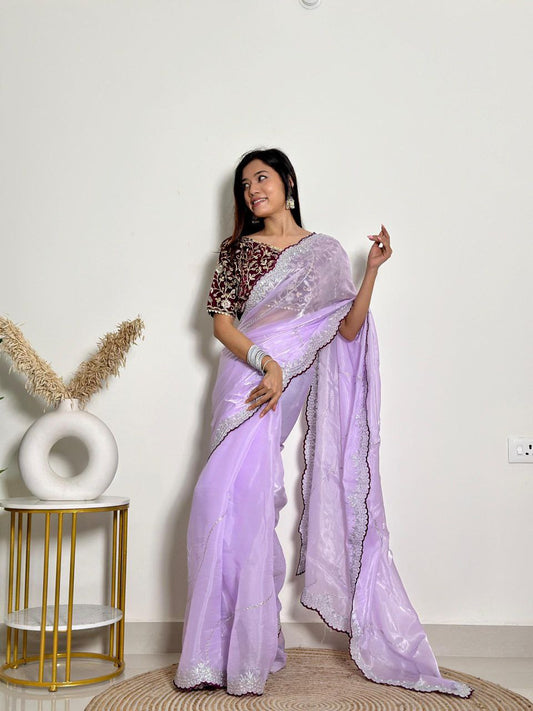 Lavender Party Wear Zimmy Chhoo Silk Saree