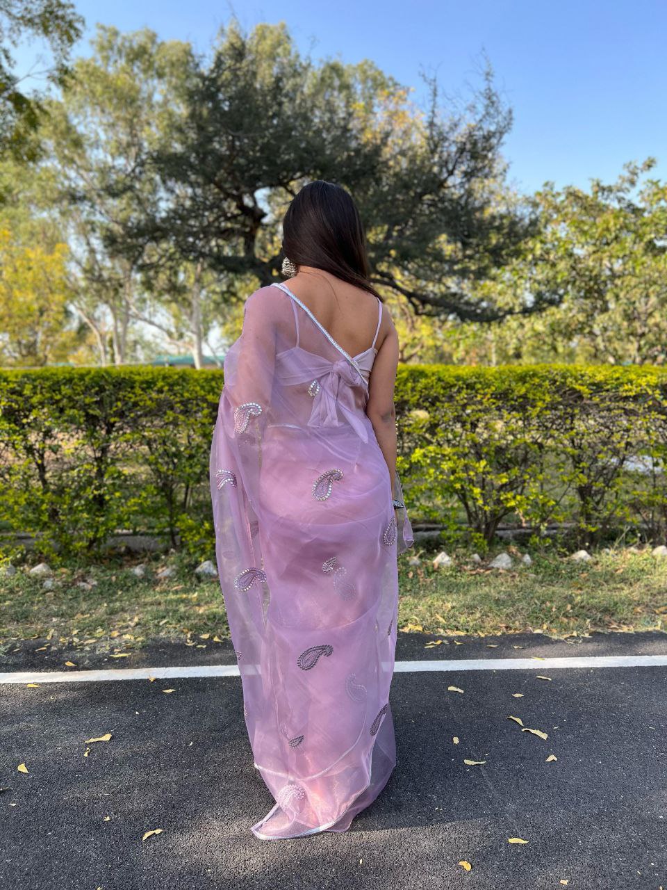 Lavender Stylish Party Wear Organza Silk Saree