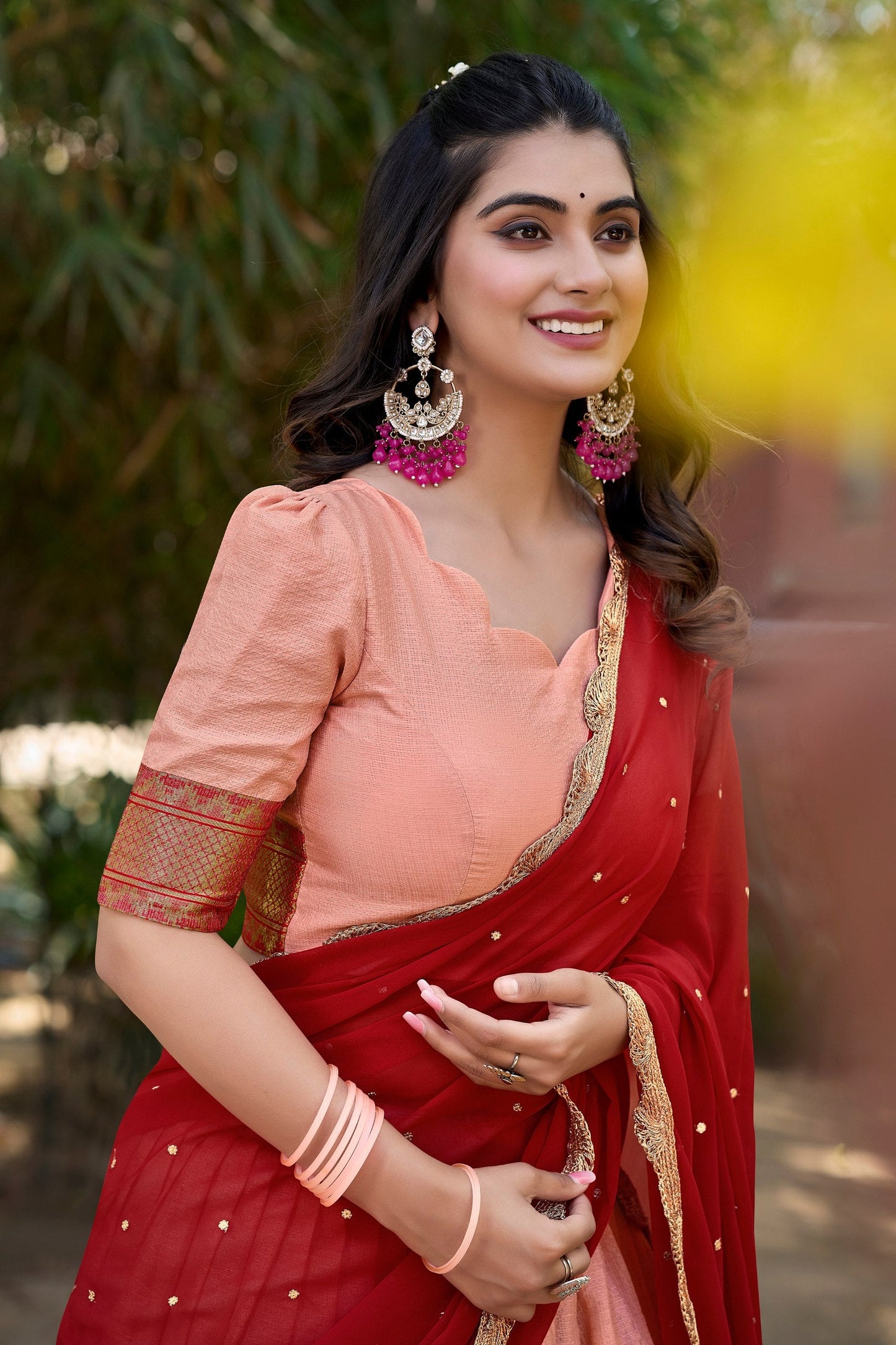 Peach Traditional Cotton Silk Lehenga