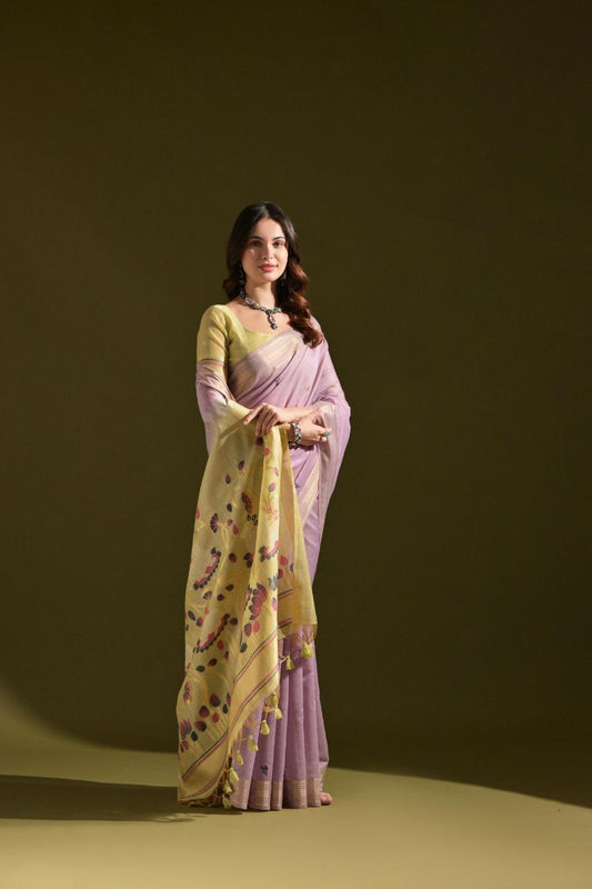 Lavender Traditional Muga Cotton Saree