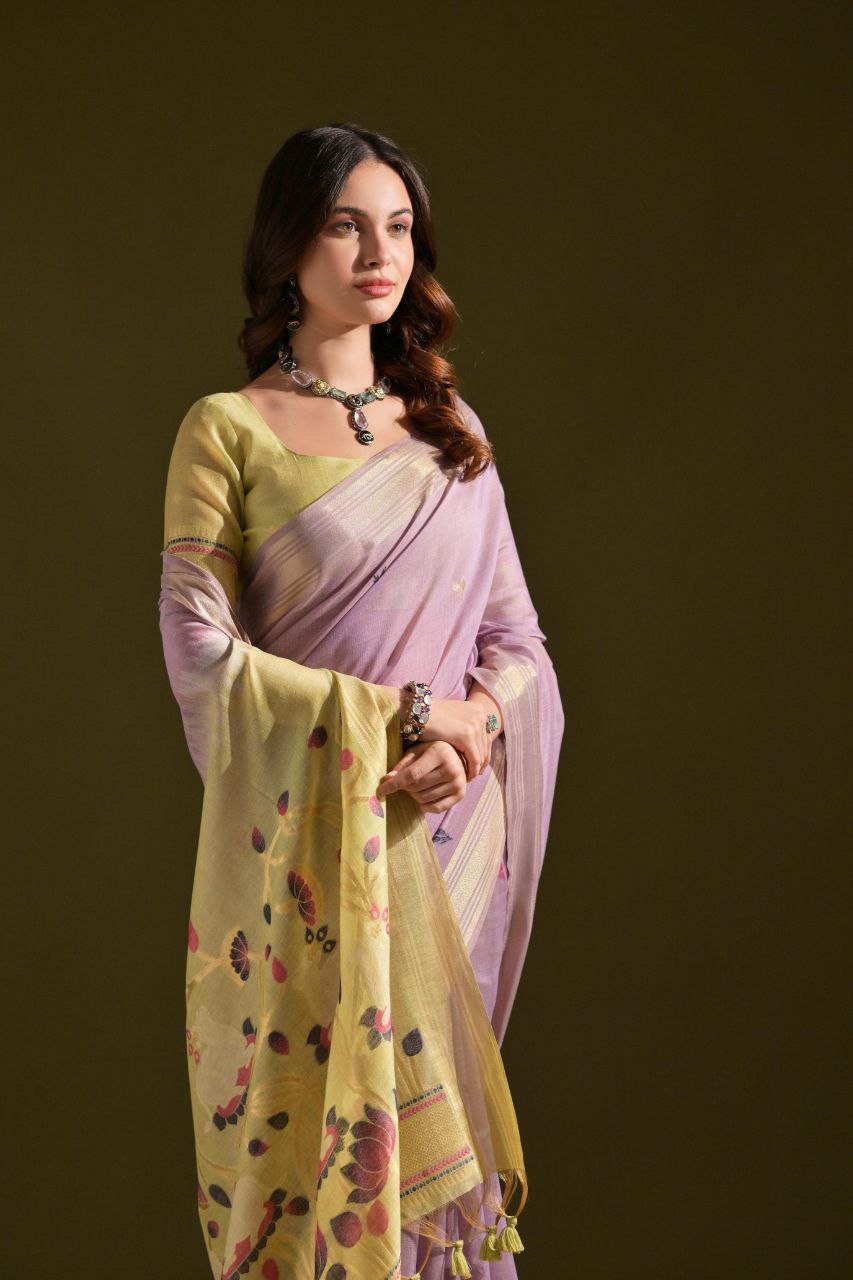 Lavender Traditional Muga Cotton Saree