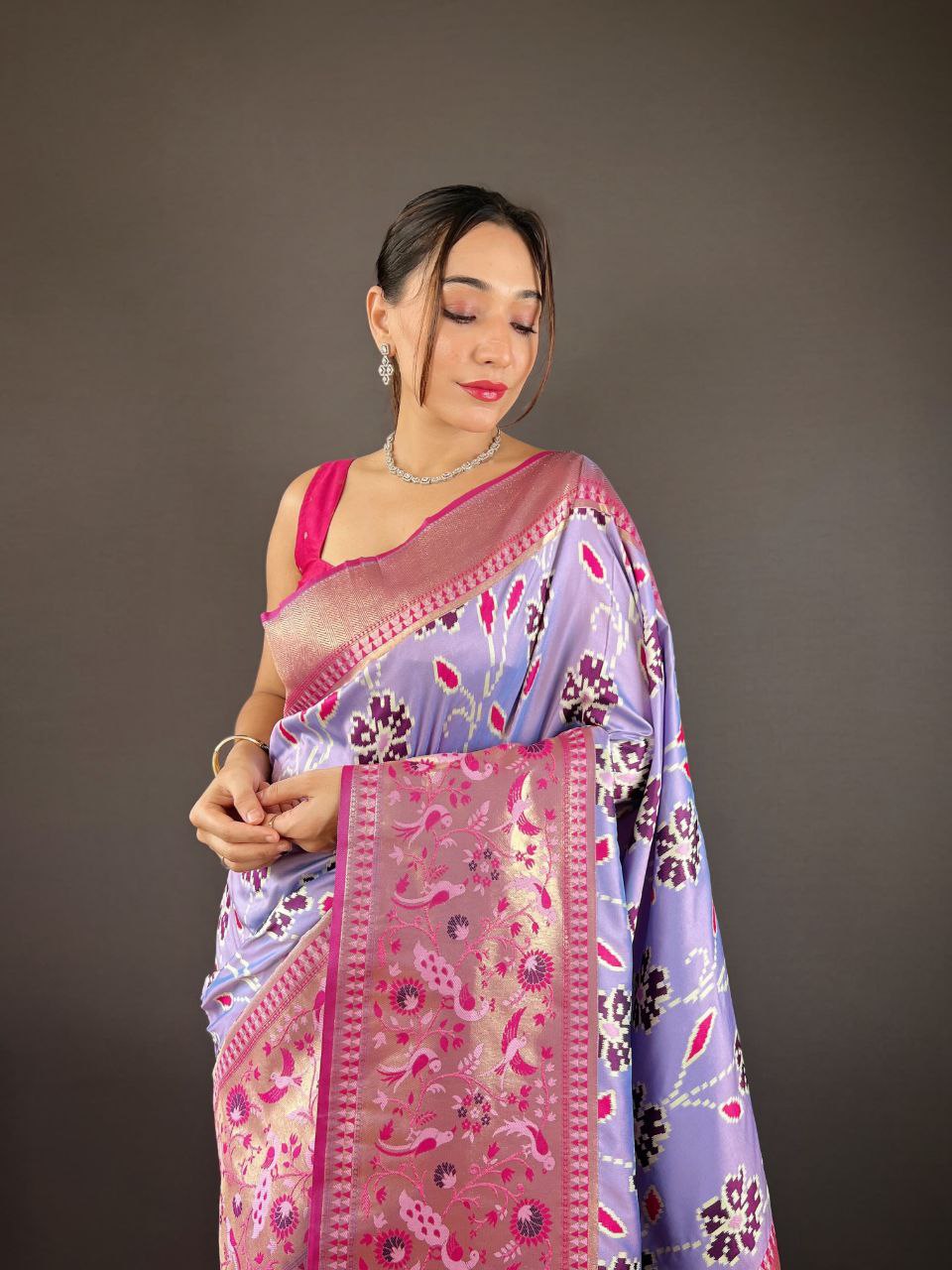 Lavender Wedding Wear Silk Saree