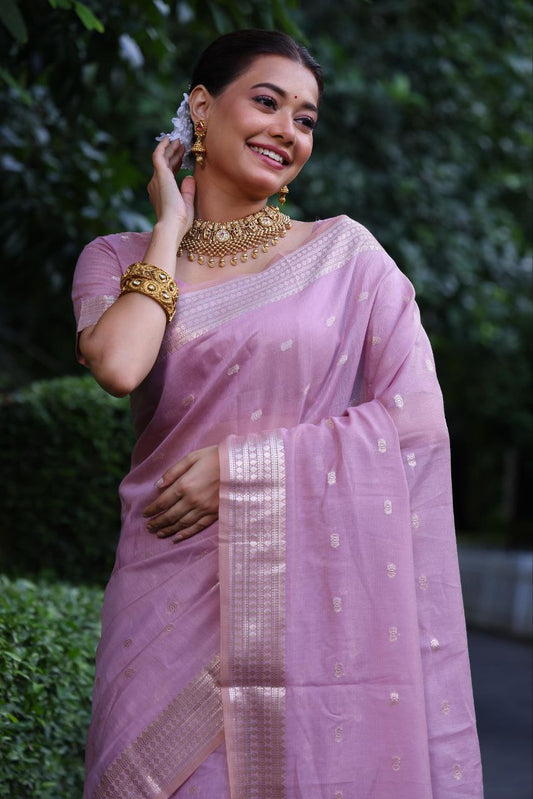 Lilac Maheshwari Tissue Silk Weaving Saree