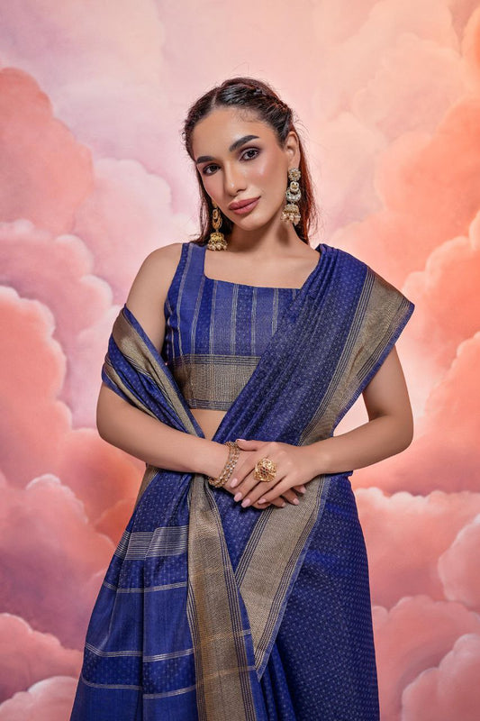 Blue Resham Silk Saree