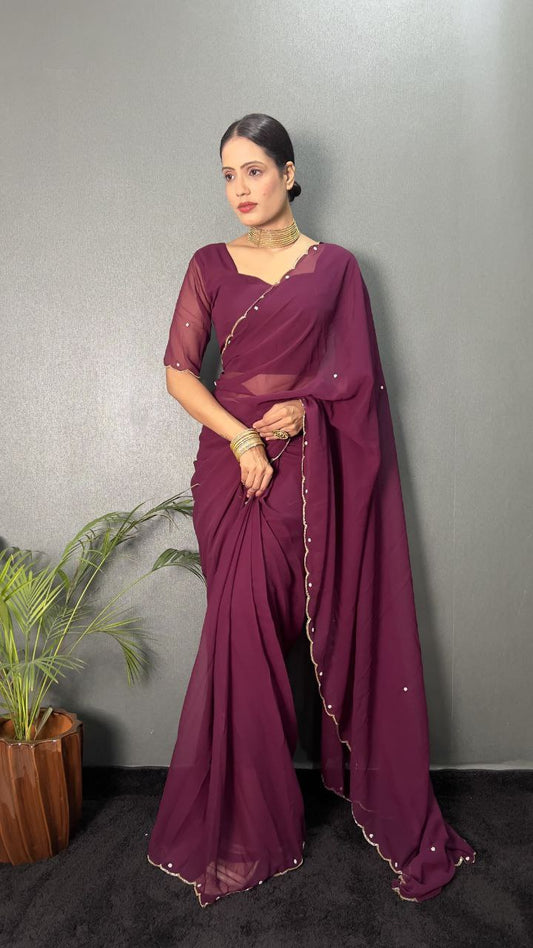 Magenta Stylish Ready Made Georgette Saree