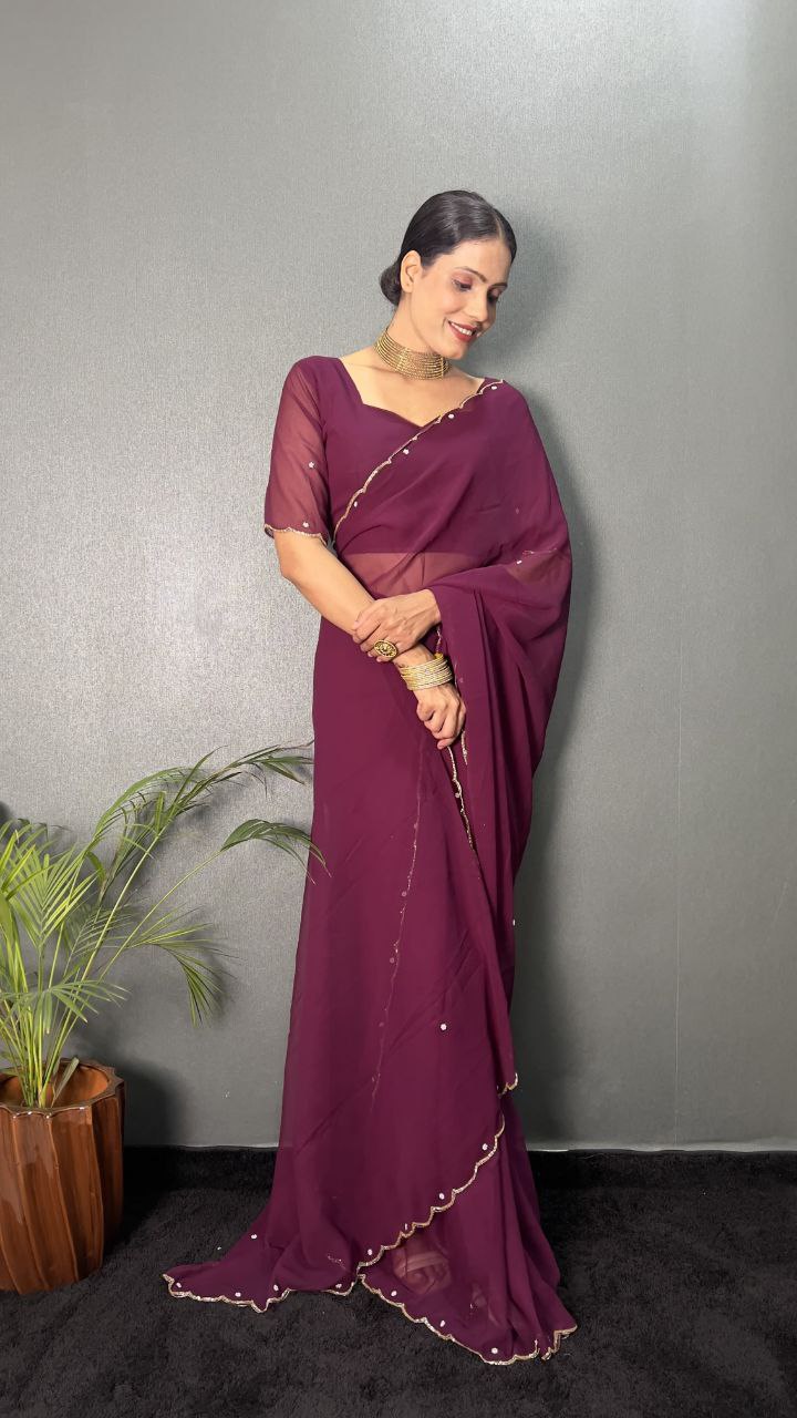 Magenta Stylish Ready Made Georgette Saree