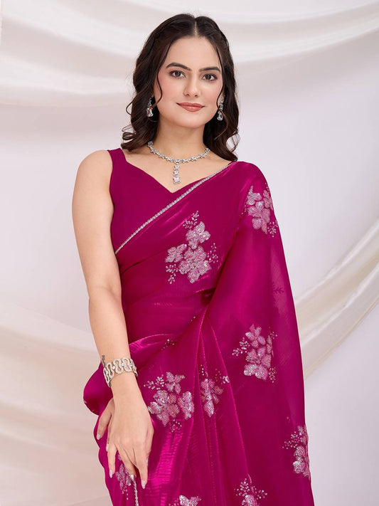 Magenta Wine Party Wear Zimmy Choo Silk Saree
