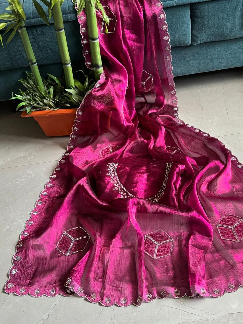 Magenta Zimmy Choo Shimmer Tissue Saree
