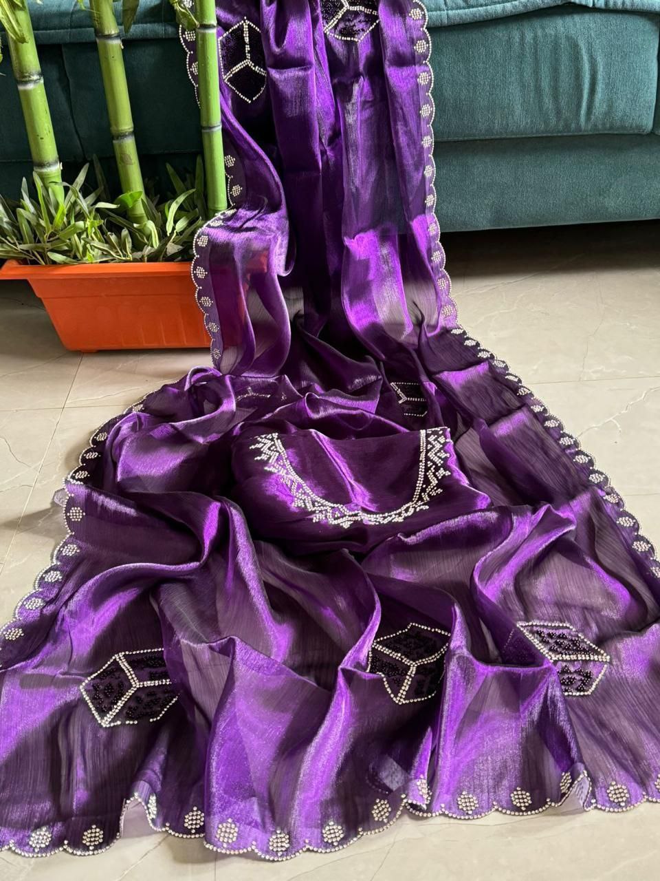 Purple Zimmy Choo Shimmer Tissue Saree