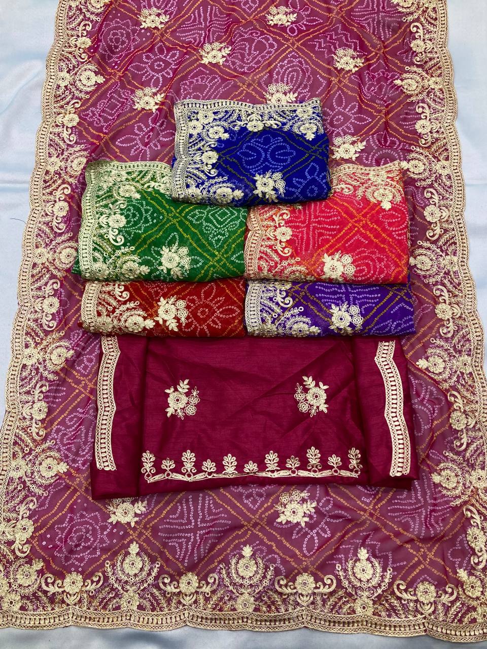 Purple Bandhani Printed Georgette Saree