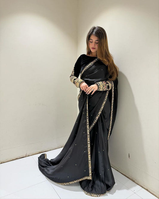 Black Designer Velevet Saree | Replica Design