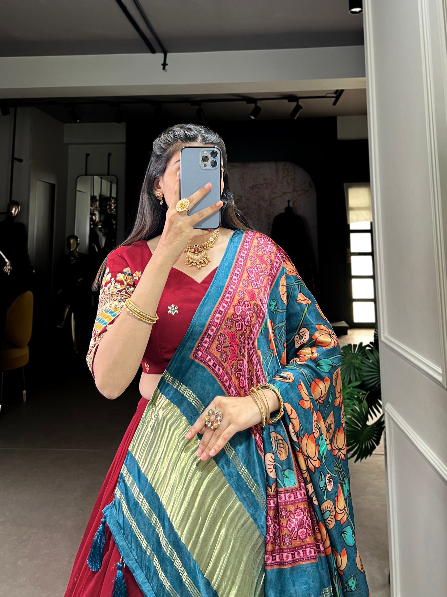 Maroon Georgette Lehenga With Gajji SIlk Dupatta