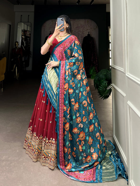 Maroon Georgette Lehenga With Gajji SIlk Dupatta