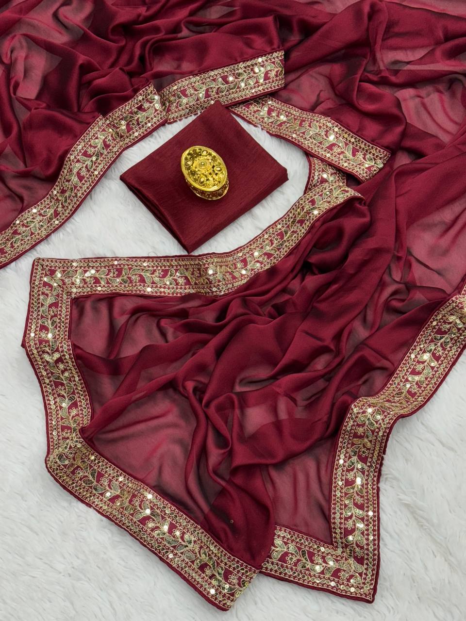 Maroon Party Wear Rangoli Saree