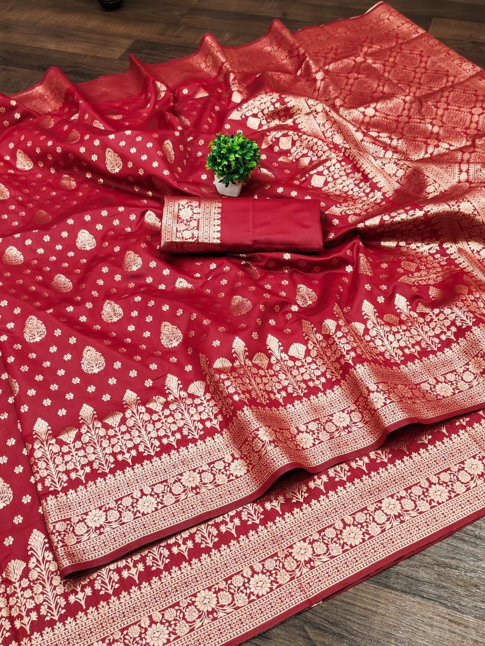 Maroon Red Banarasi Silk Saree