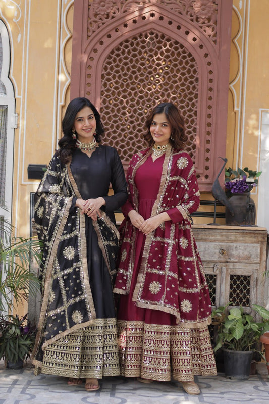 Black Traditional Indian Gown Dress With Dupatta