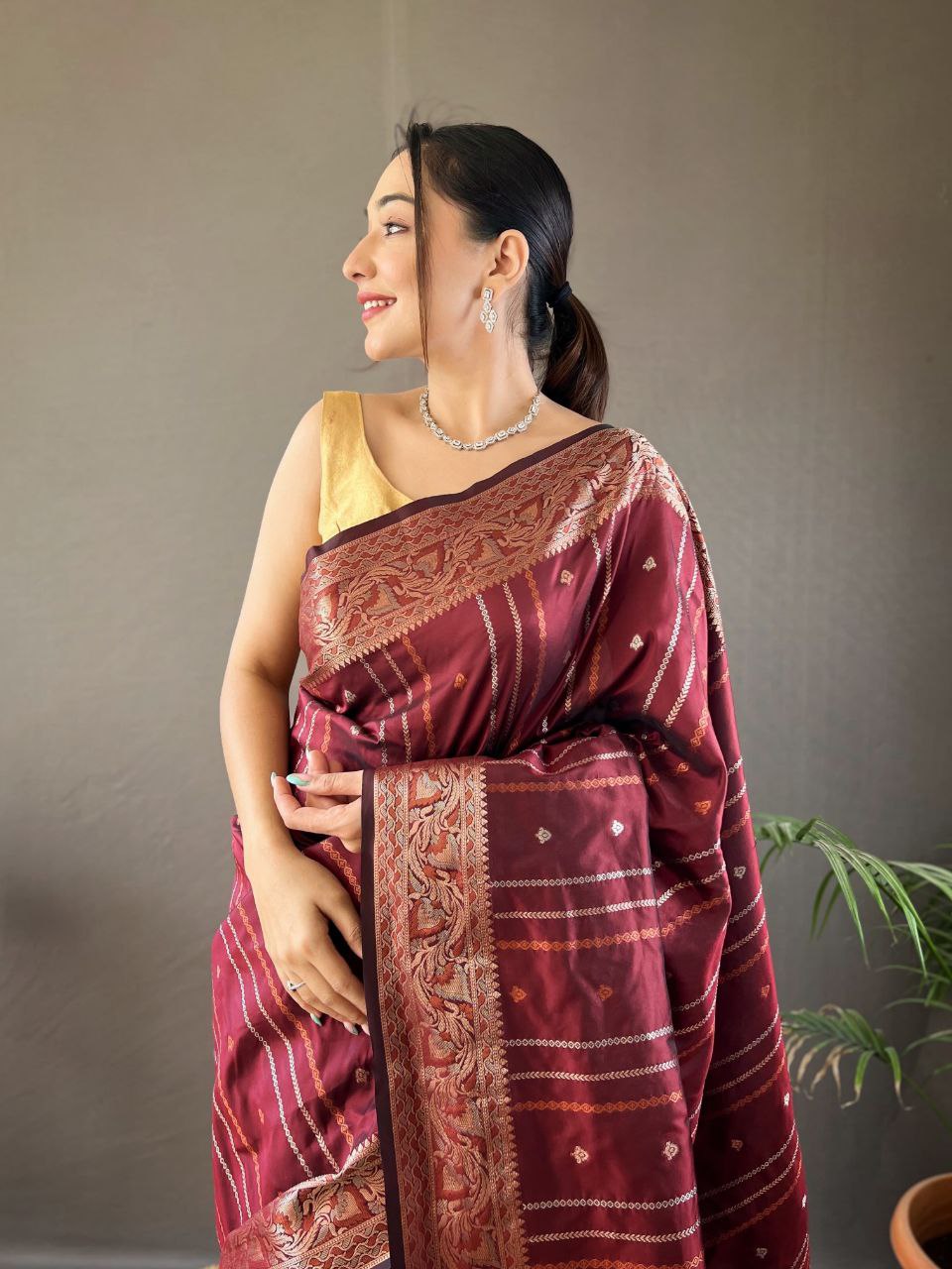 Maroon Wedding Wear Silk Saree