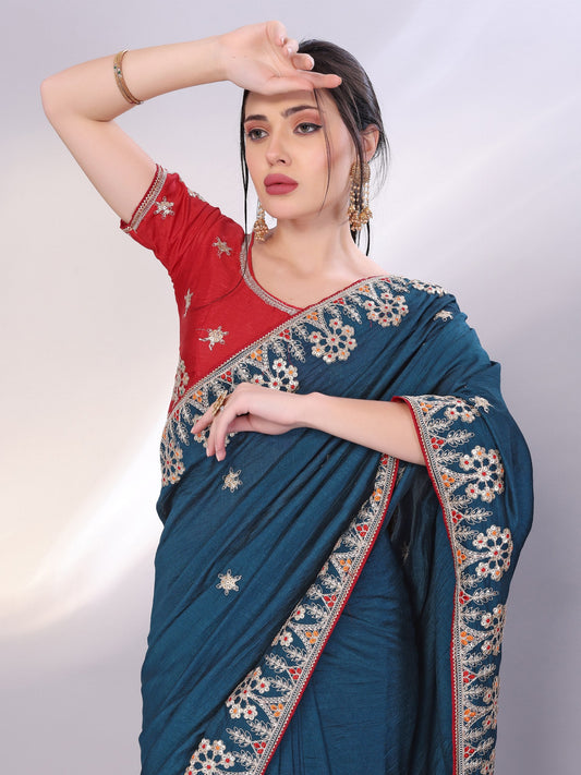 Midnight Blue Two Tone Soft Silk Saree