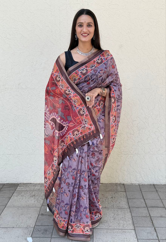 MultiColor Digital Printed Chanderi Slub Cotton Saree