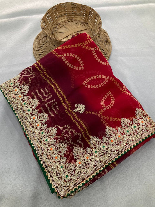 Multi Color Bandhej Printed Georgette Saree
