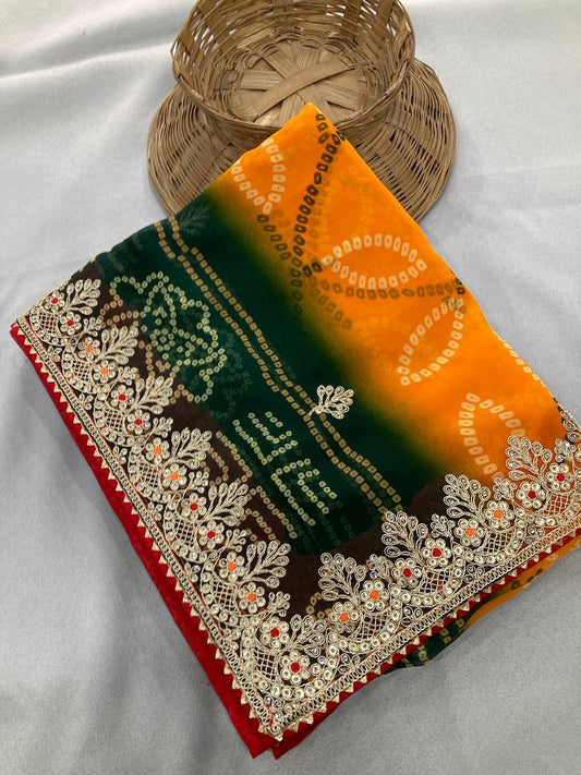 Multi Color Bandhej Printed Georgette Saree