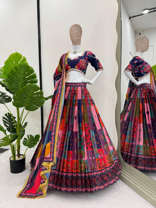 Multicolor Designer Silk Lehenga For Wedding
