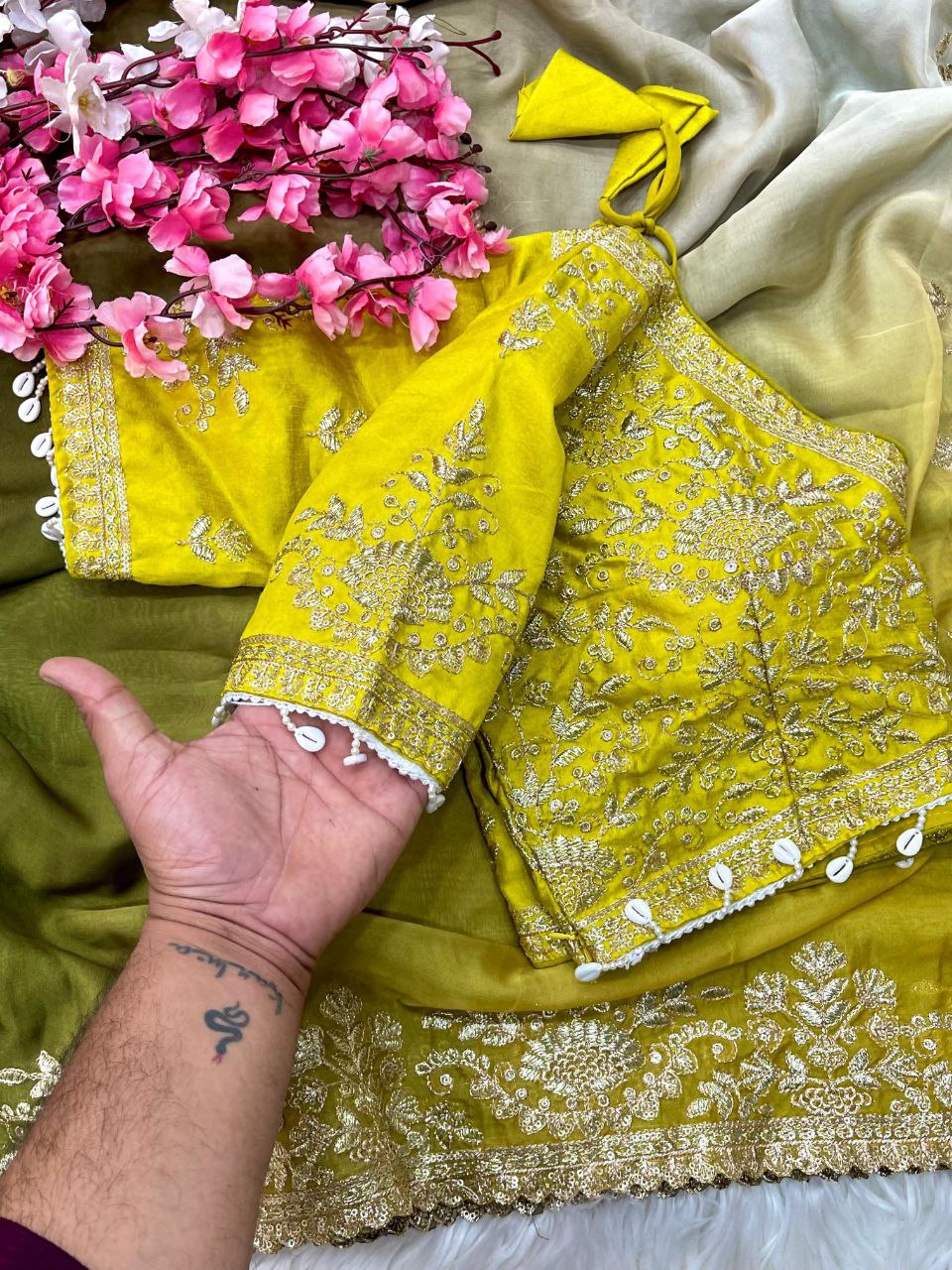 Multicolor Designer Taby Silk Saree