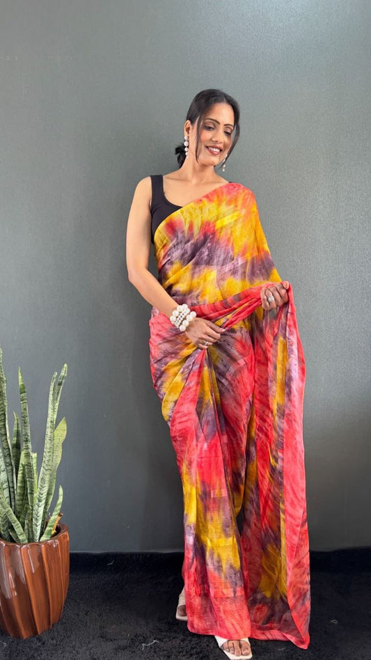 Multicolor Ready To Wear Georgette Saree