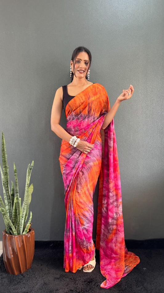 Multicolor Ready To Wear Georgette Saree