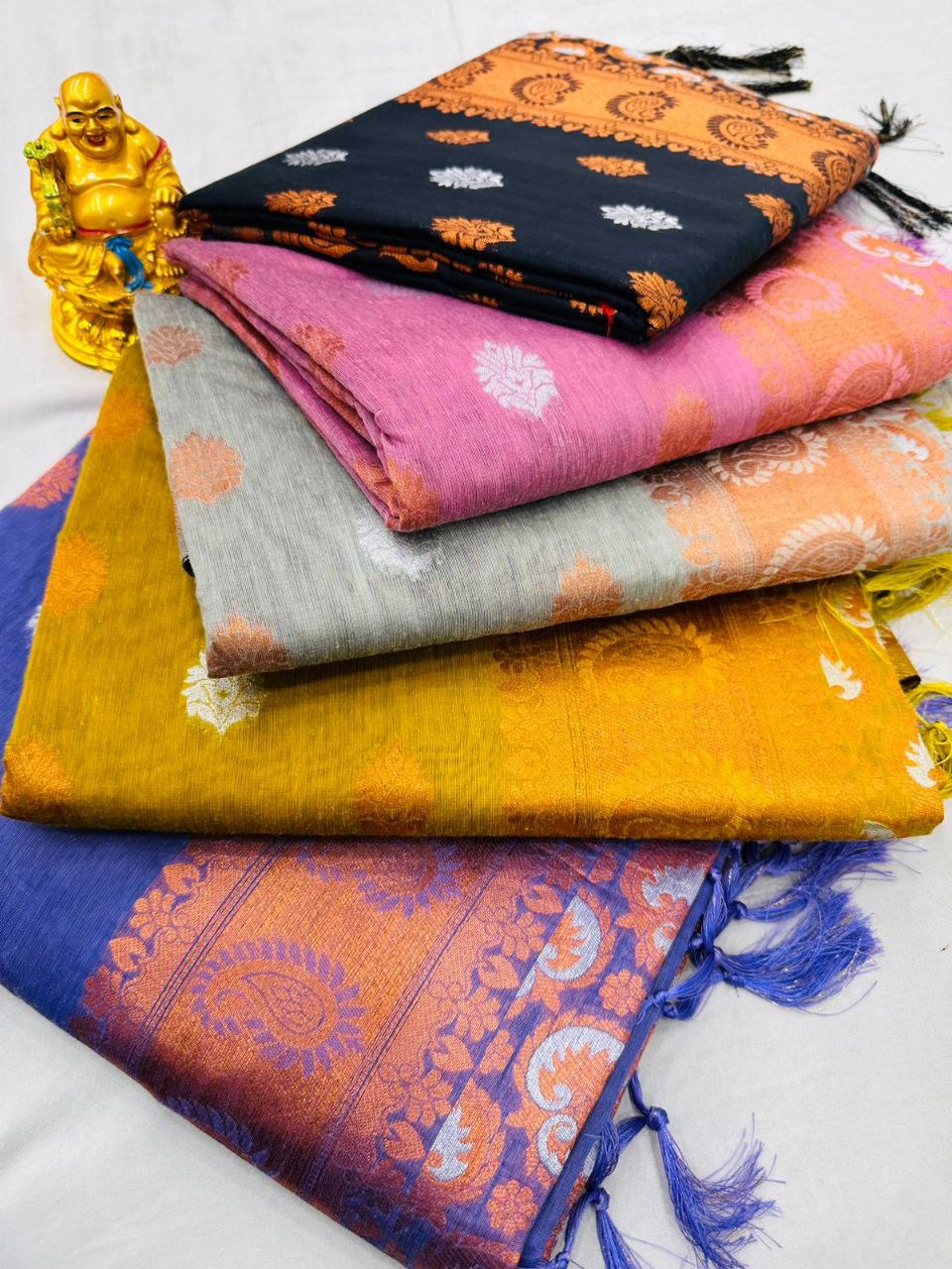 Black Pure Linen Silk Saree