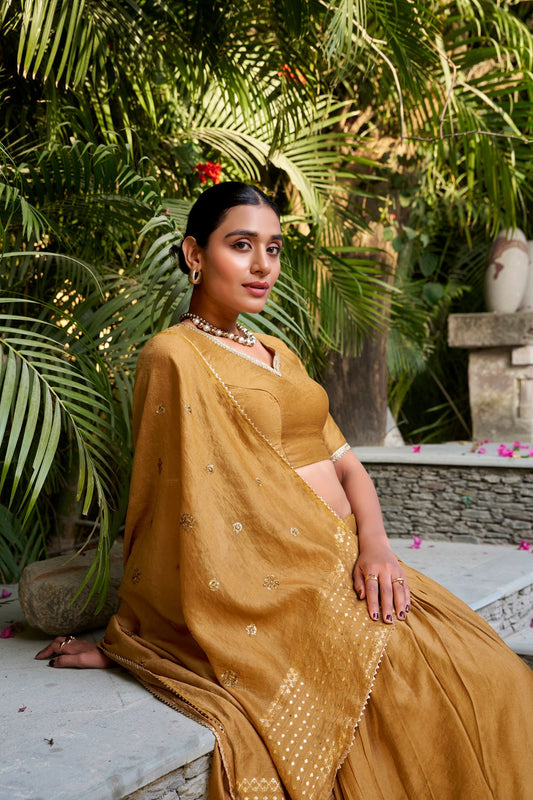 Mustard Traditional Pure Chanderi Lehenga