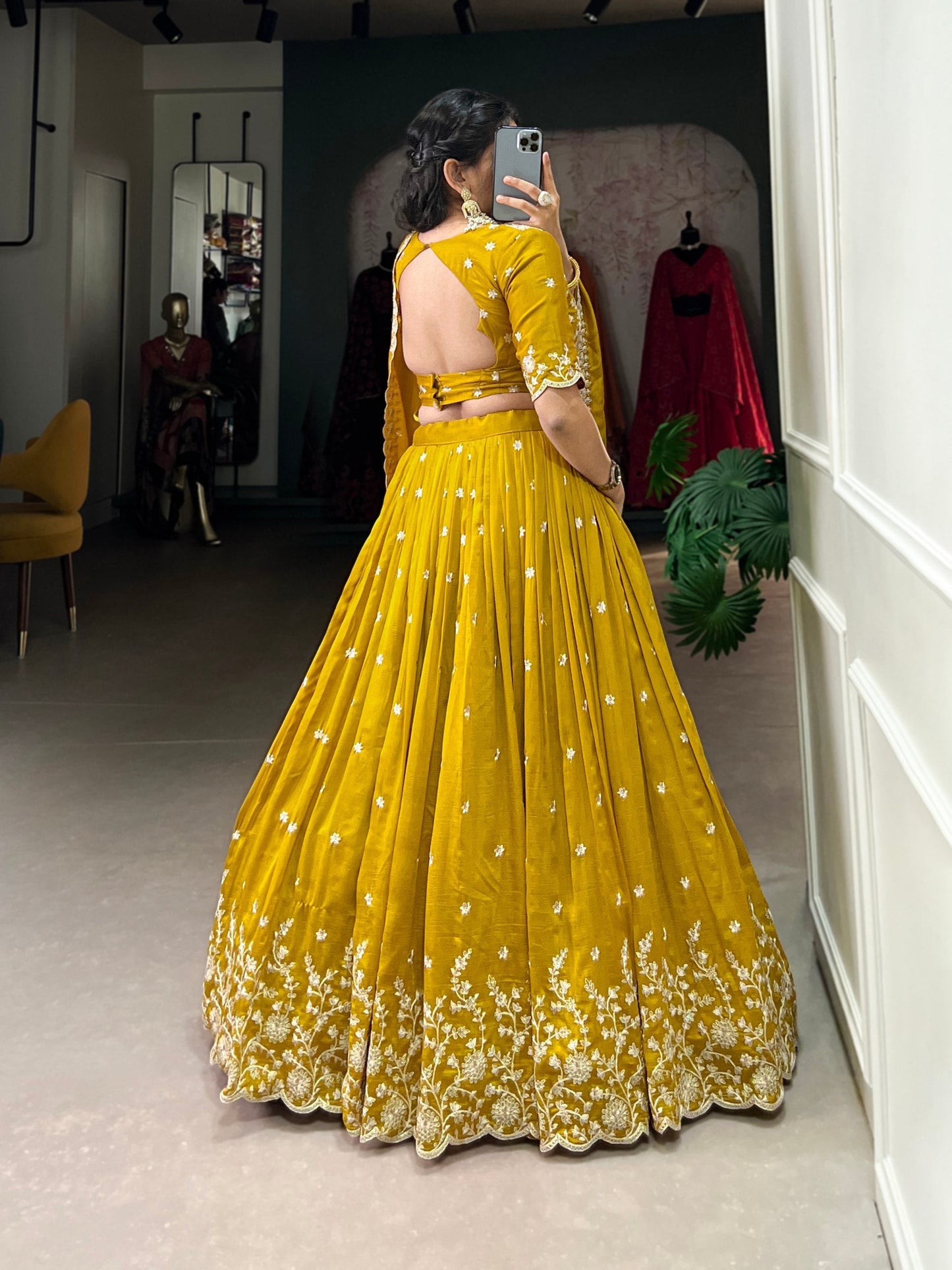Mustard Vichitra Silk Lehenga For Wedding