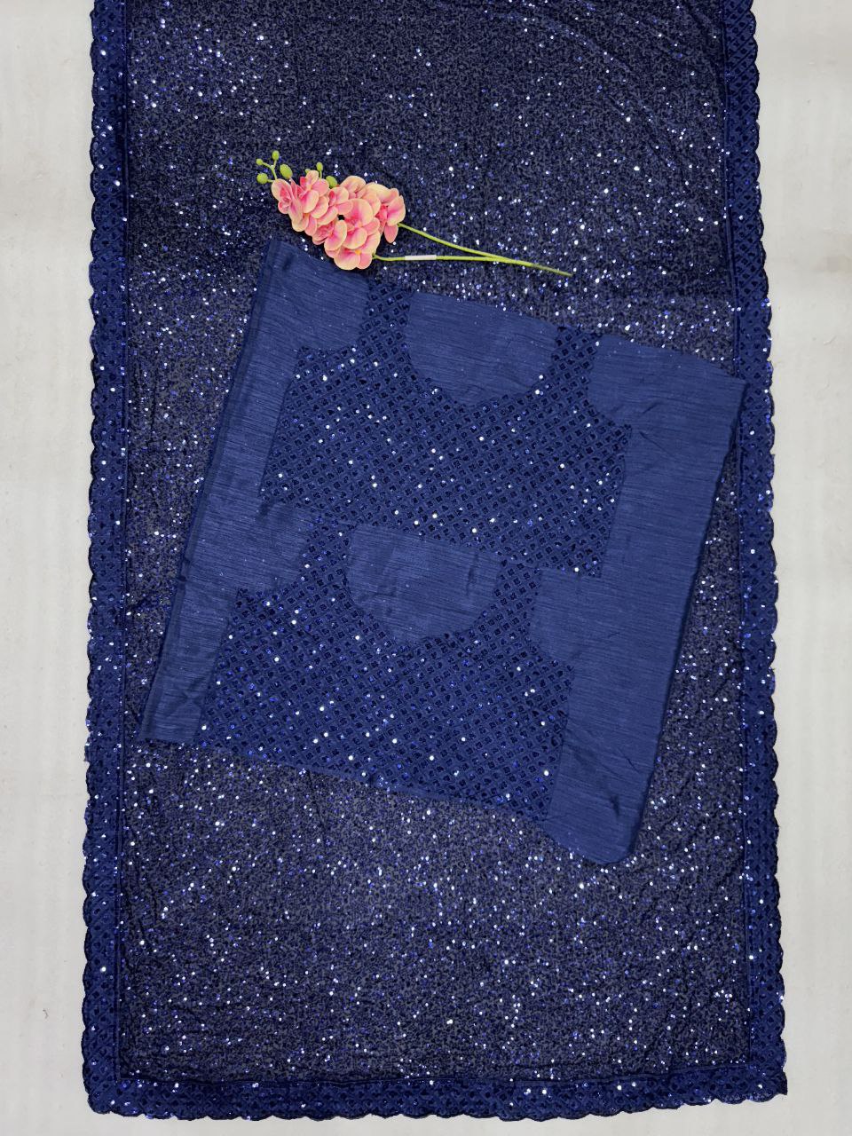 Navy Bollywood Sequence Worked Georgette Saree