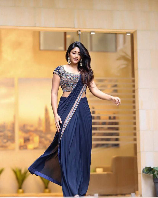 Navy Designer Wedding Wear Georgette Saree