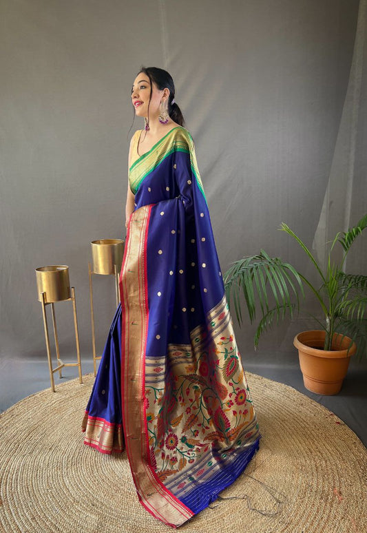 Navy Traditional Marathi Paithani Saree