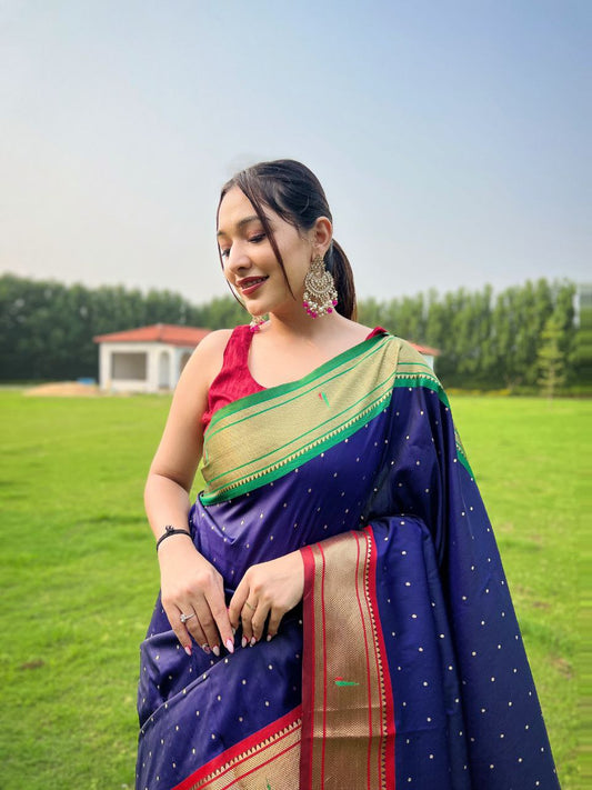 Navy Traditional Paithani Weaving Saree