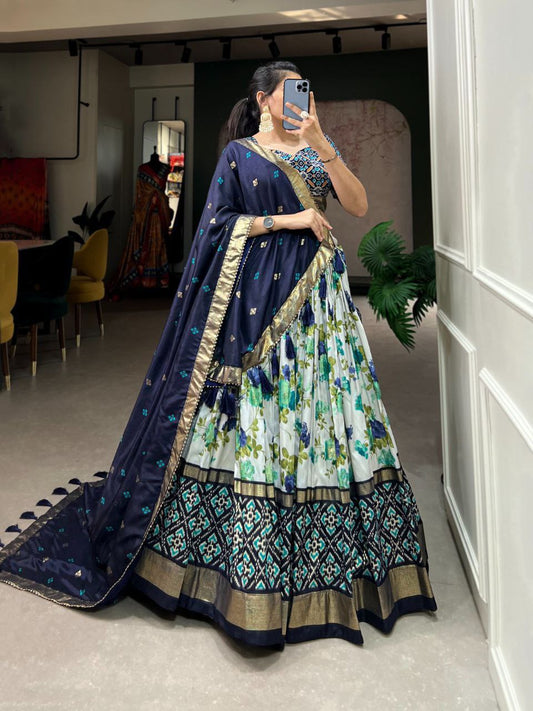 Navy Traditional Wedding Wear Silk Lehenga