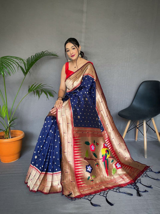 Navy Wedding Wear Paithani Silk Saree
