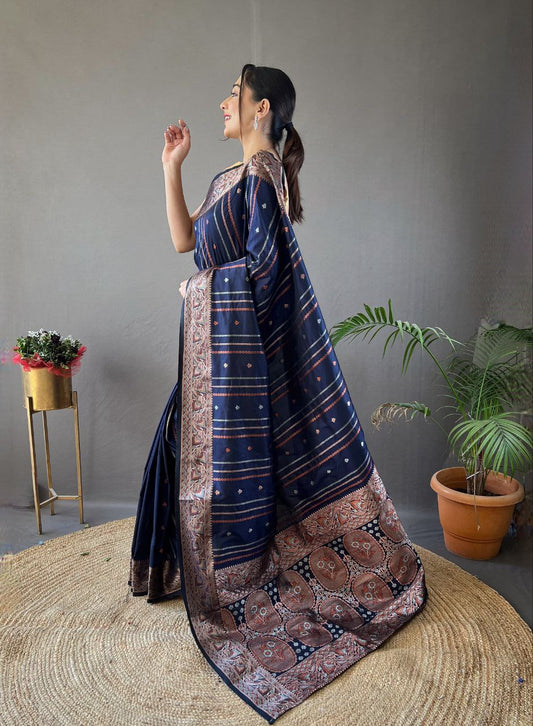 Navy Wedding Wear Silk Saree