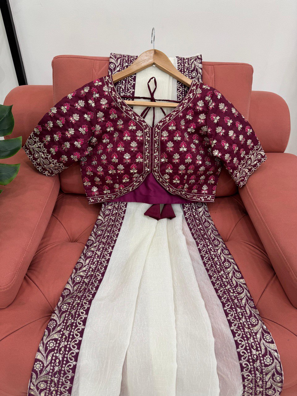 Off-White Designer Crunchy Silk Saree