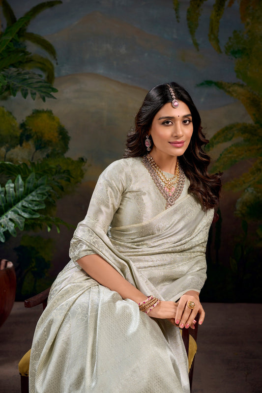 Off White Wedding Wear Kanjivaram Saree