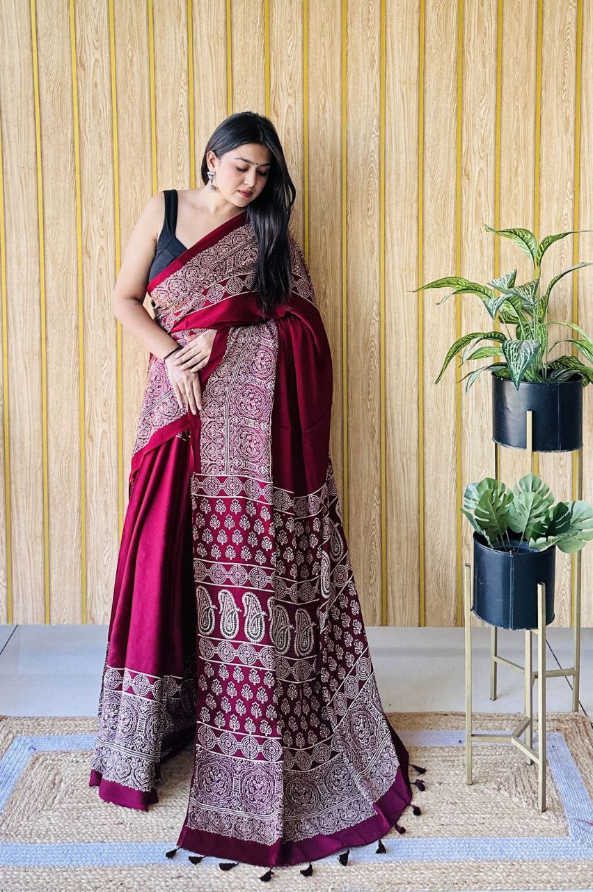 Office Wear Digital Printed Muslin Saree
