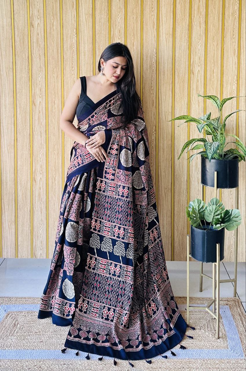 Office Wear Digital Printed Muslin Saree