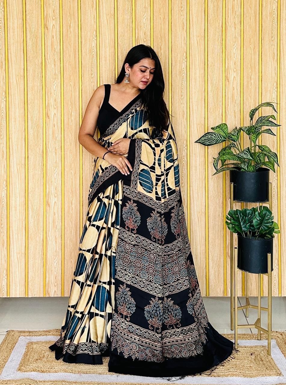 Office Wear Digital Printed Muslin Saree