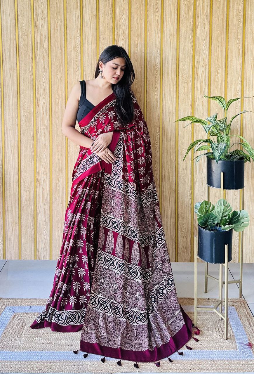 Office Wear Digital Printed Muslin Saree