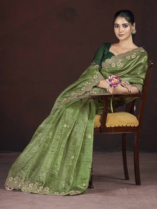Olive Fancy Gold Crunchy Saree