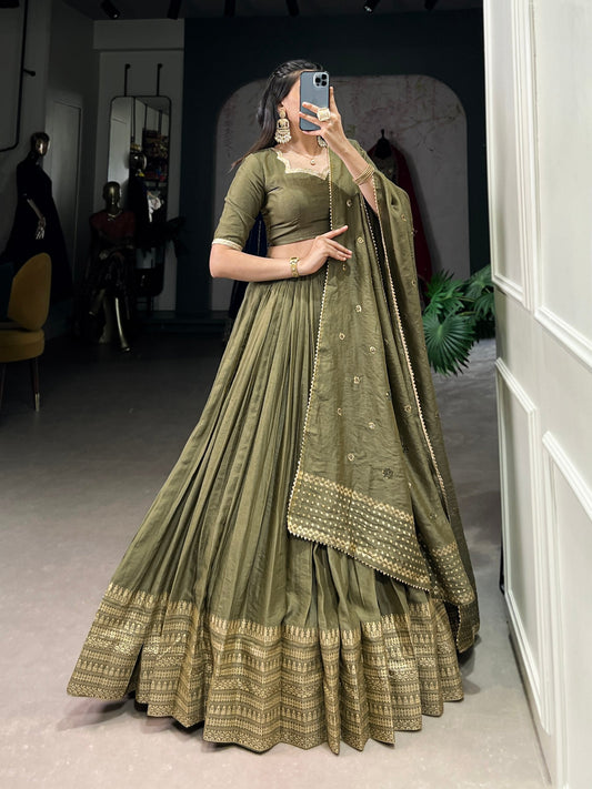Olive Green Traditional Chanderi Lehenga