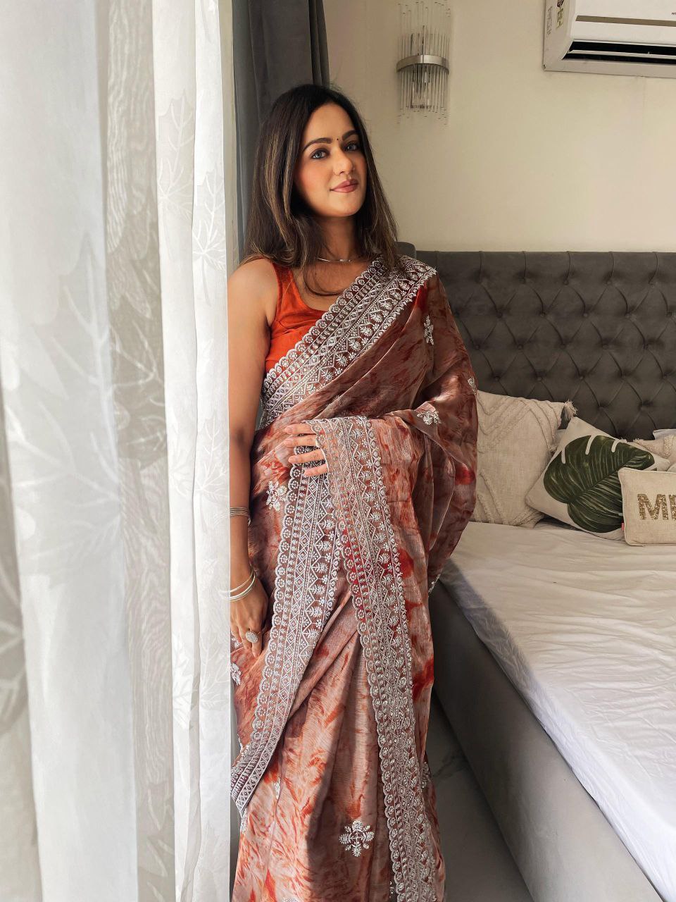 Party Wear Burberry Silk Saree